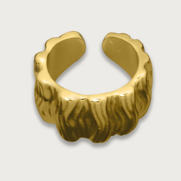 Anillo de chapa de oro 18K con diseño de ondas, una pieza elegante y moderna que aporta un toque dinámico y sofisticado.