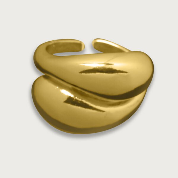 Anillo de chapa de oro 18K con diseño escultural y acabado pulido, una pieza elegante y moderna para un toque único de sofisticación.