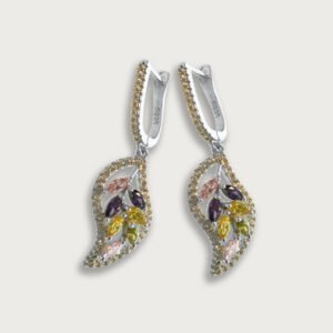 Arracadas hojas multicolor de plata Italiana 925 - Image 1