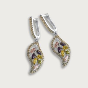 Arracadas hojas multicolor de plata Italiana 925 - Image 2