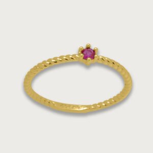 Anillo con zirconia rosa delgado de chapa de oro 18K - Image 1