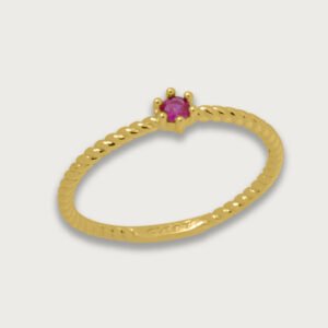 Anillo con zirconia rosa delgado de chapa de oro 18K - Image 2