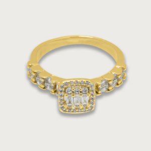 Anillo de zirconia blanca cuadrada de chapa de oro 18K - Image 1