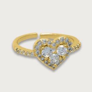 Anillo con corazón y zirconias blancas de chapa de oro 18K - Image 1