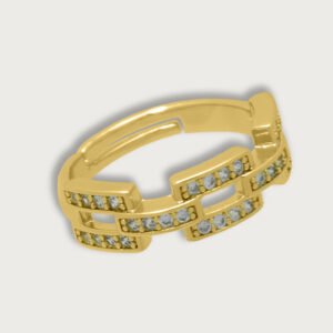 Anillo de eslabones y zirconias blancas chapa de oro 18K - Image 2