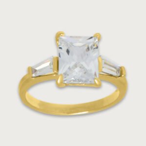 Anillo con zirconia blanca corte princesa de chapa de oro 18K - Image 1