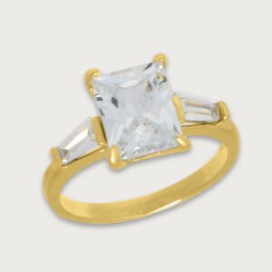 Anillo con zirconia blanca corte princesa de chapa de oro 18K - Image 2