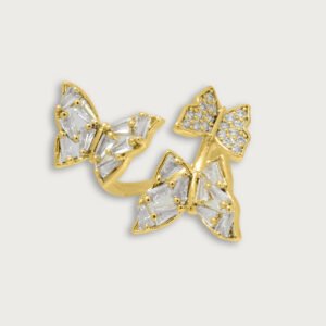 Anillo con mariposas y zirconias blancas de chapa de oro 18K - Image 2