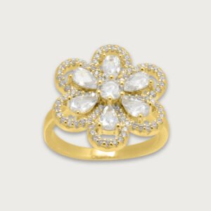 Anillo con flor de gotas de chapa de oro 18K - Image 1
