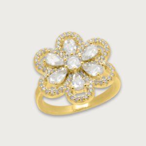 Anillo con flor de gotas de chapa de oro 18K - Image 2