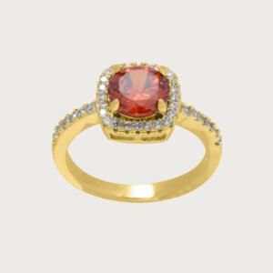Anillo con zirconia roja de chapa de oro 18K - Image 1