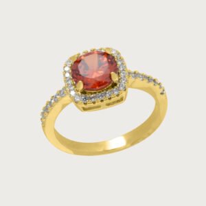 Anillo con zirconia roja de chapa de oro 18K - Image 2
