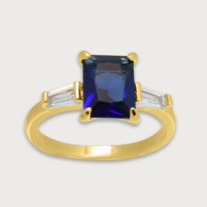 Anillo zirconia azul zafiro de chapa de oro 18K - Image 1