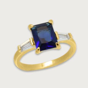 Anillo zirconia azul zafiro de chapa de oro 18K - Image 2