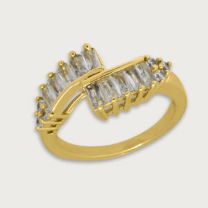 Anillo diseño cruzado y zirconias blancas de chapa de oro 18K - Image 2