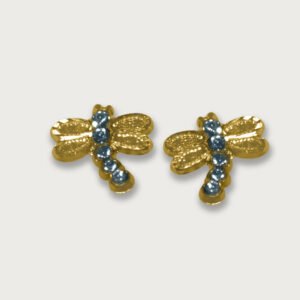 Broquel de libélula con zirconias blancas de oro amarillo 10K - Image 1