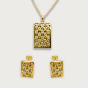 Set de cadena, aretes y dije rectangulares en chapa de oro de 18K - Image 1