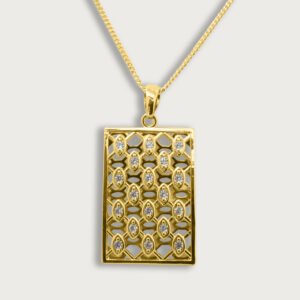 Set de cadena, aretes y dije rectangulares en chapa de oro de 18K - Image 2