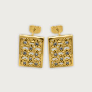 Set de cadena, aretes y dije rectangulares en chapa de oro de 18K - Image 3