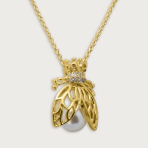 Set de cadena, aretes y dije de abejitas en chapa de oro de 18K - Image 2