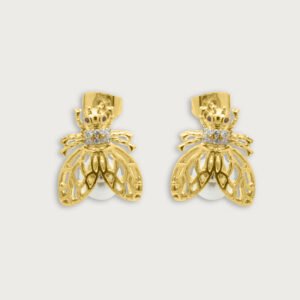 Set de cadena, aretes y dije de abejitas en chapa de oro de 18K - Image 3