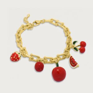 Brazalete de dijes de frutas esmaltadas de chapa de oro 18K - Image 1