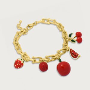 Brazalete de dijes de frutas esmaltadas de chapa de oro 18K - Image 2