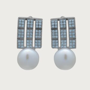 Hermosos Aretes con Circonia y Perla Blanca de Plata Italiana 925 de ley - Image 1