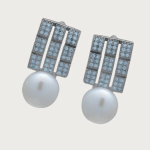 Hermosos Aretes con Circonia y Perla Blanca de Plata Italiana 925 de ley - Image 2