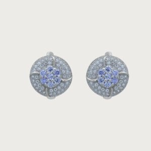 Aretes Flor con Destellos de Circonia Azul de Plata de ley 925 - Image 1