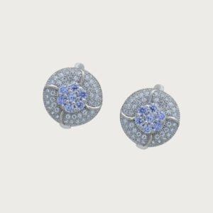 Aretes Flor con Destellos de Circonia Azul de Plata de ley 925 - Image 2