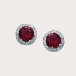 Aretes con Deslumbrante Centro Rojo de Plata Italiana de ley 925 - Image 2