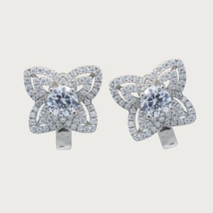 Aretes Florales con Zirconias Brillantes de Plata Italiana de ley 925 - Image 1