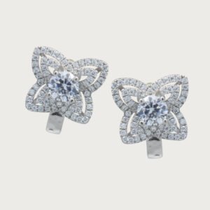 Aretes Florales con Zirconias Brillantes de Plata Italiana de ley 925 - Image 2