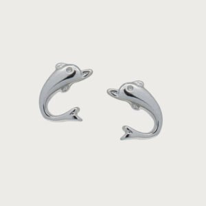 Elegancia Marina Aretes de Delfín de Plata Italiana de ley 925 - Image 2